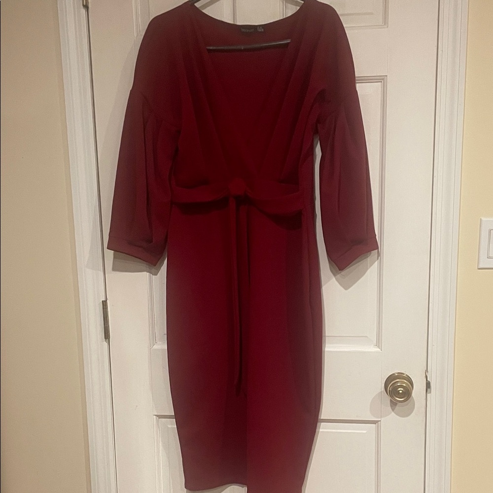 Boohoo Deep Red Long Sleeve Dress
